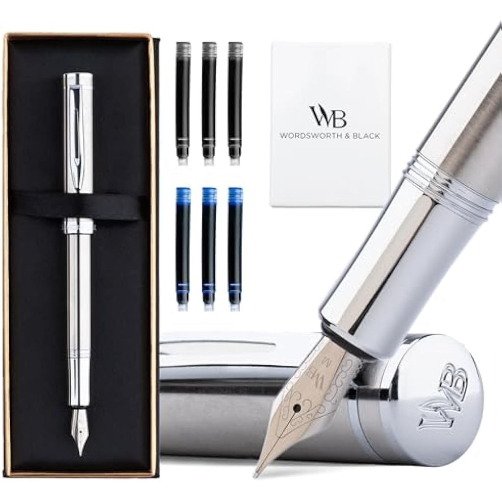 Wordsworth and Black Fountain Pen - Mini EDC Pocket Pen, Chrome Finish