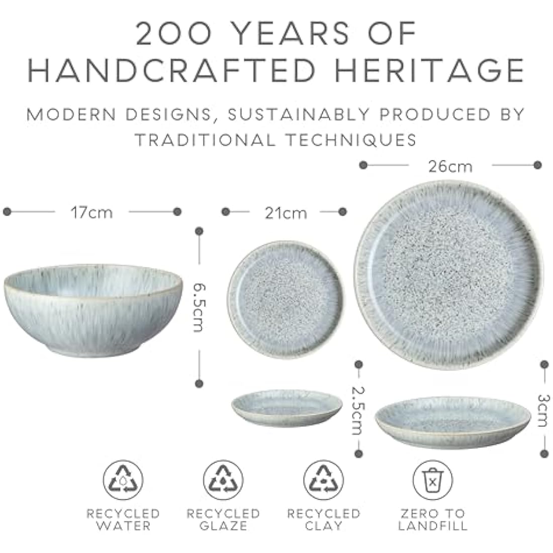 Denby Halo Speckle 12-Piece Stoneware Dinner Set – Grey Ceramic Tableware
