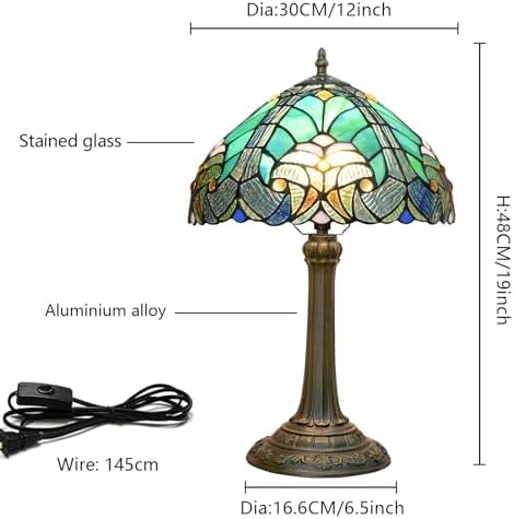 Blivuself Tiffany Table Lamp | 12" Green Stained Glass Antique Desk Light