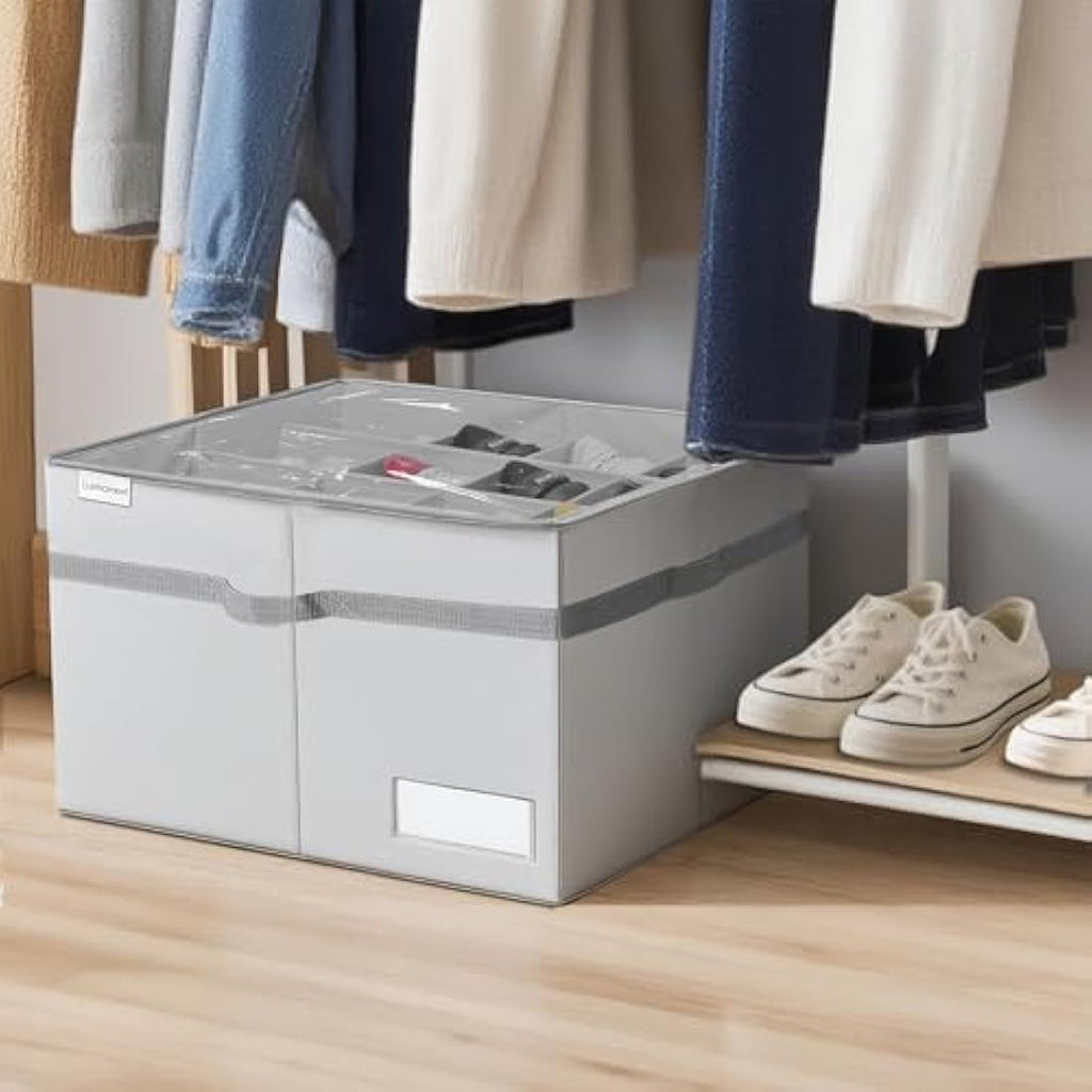 LUVHOMEE Shoe Organiser for Closet | 16 Pair Foldable Storage Bin – Grey