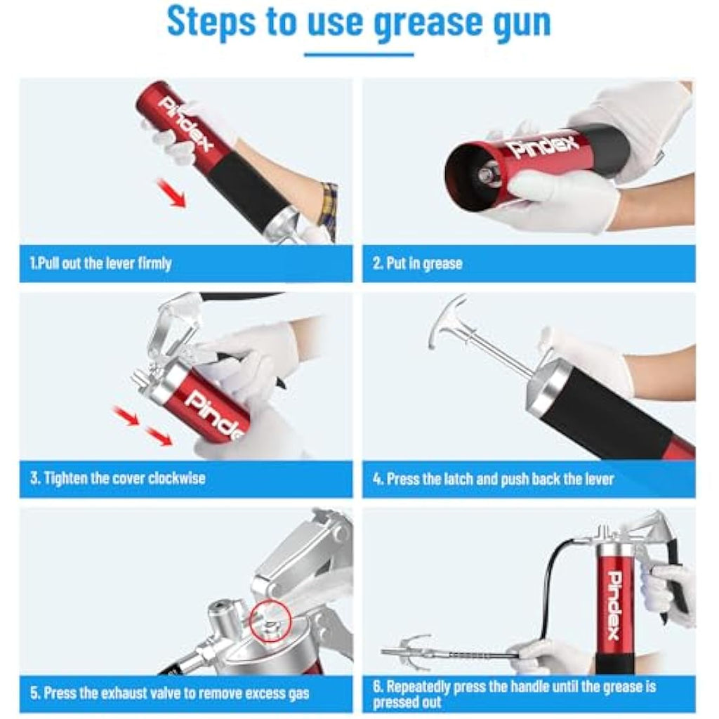 Pindex Heavy Duty Grease Gun Set with G Coupler | Manual Pistol Grip Tool