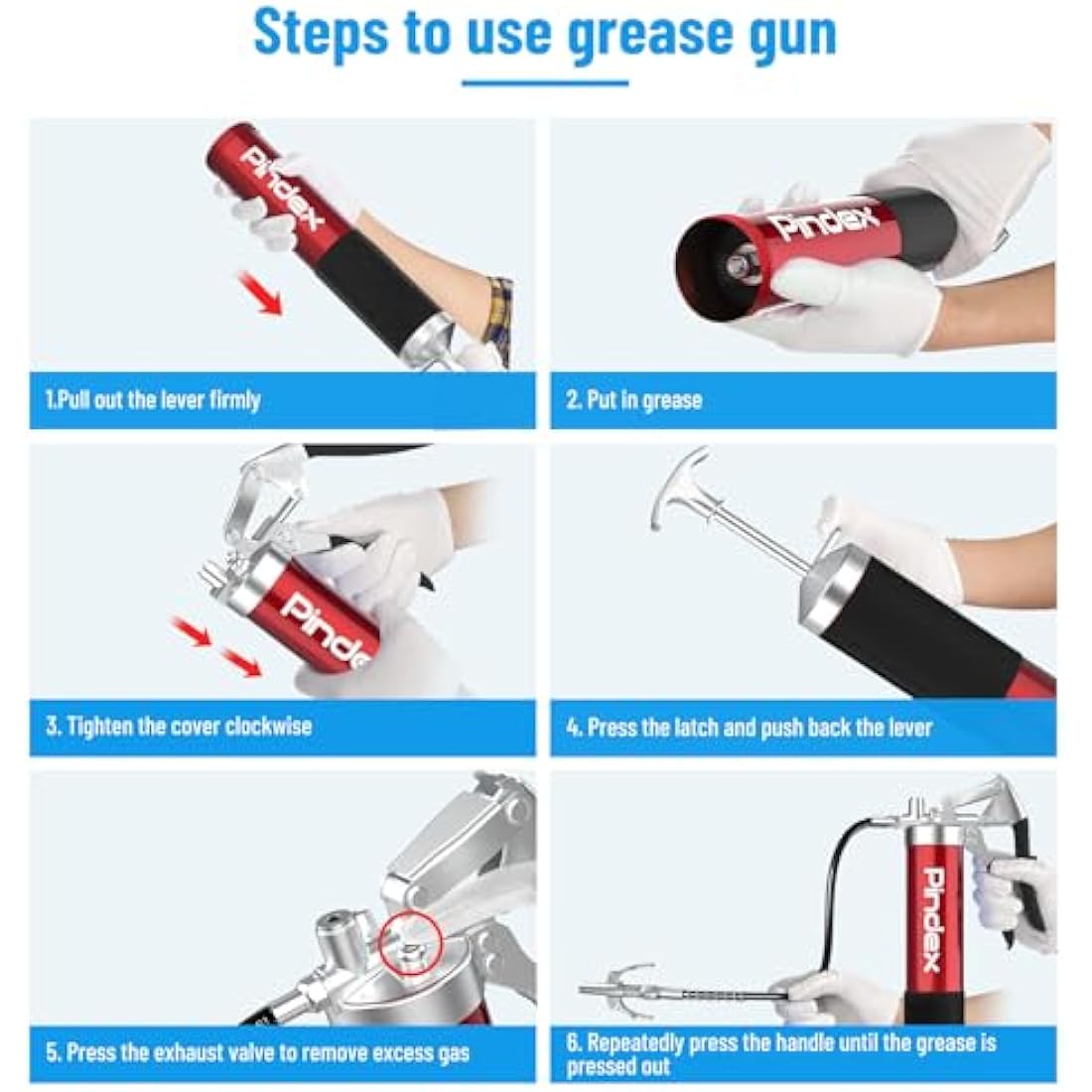 Pindex Heavy Duty Grease Gun Set with G Coupler | Manual Pistol Grip Tool