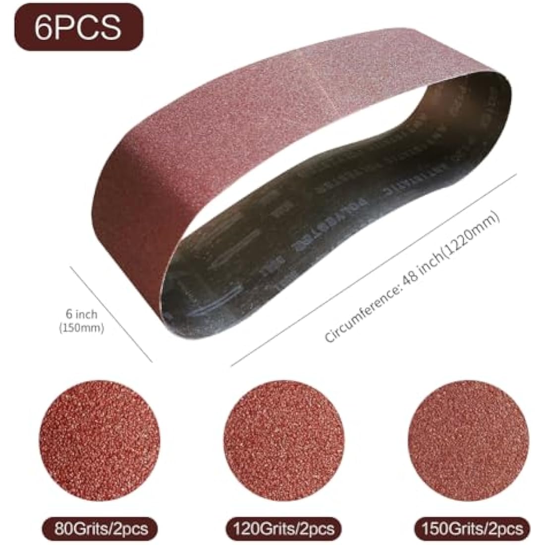 Jolof Store Aluminum Oxide Sanding Belts 150x1220mm - 6 Pack Assorted