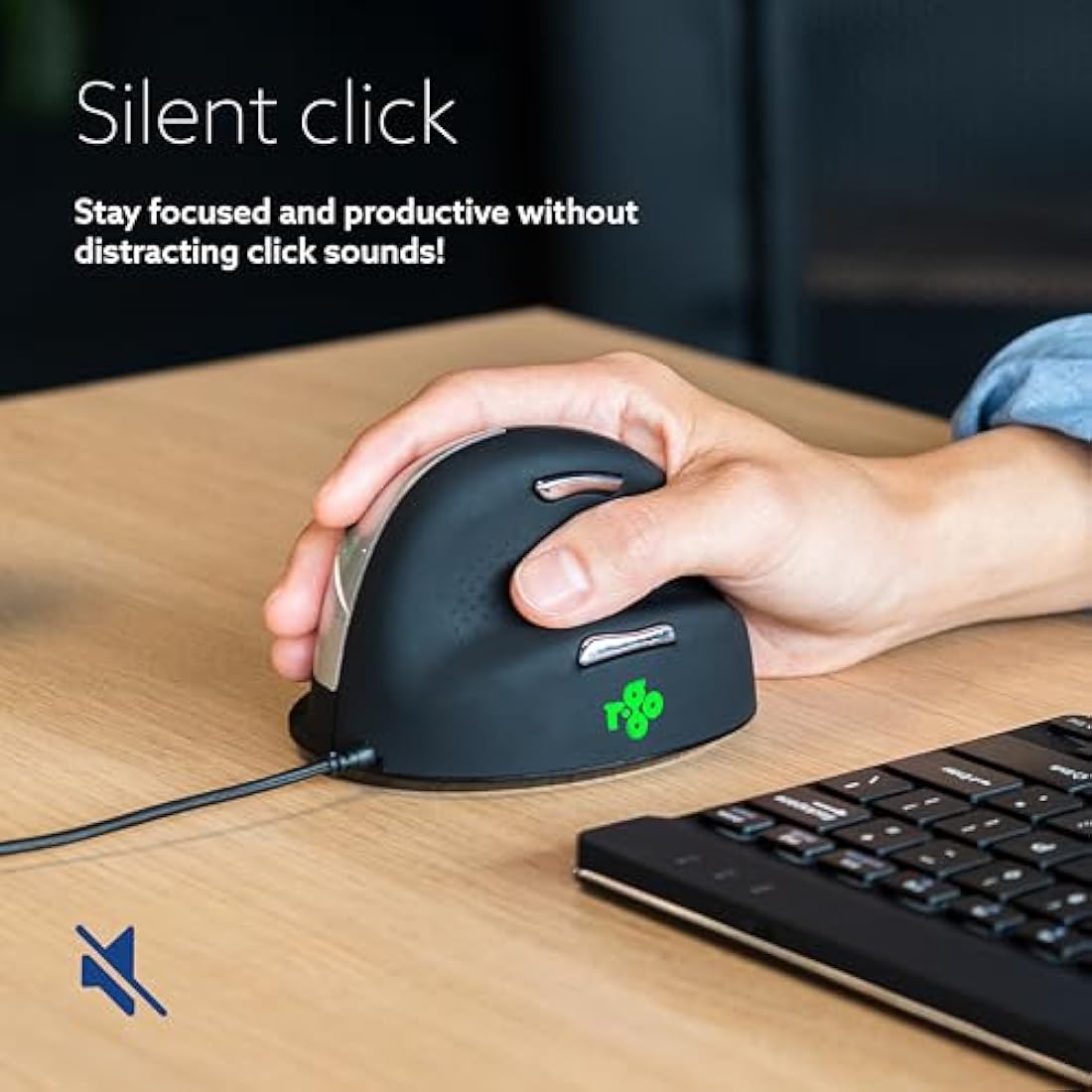 R-Go HE Ergonomic Vertical Mouse | Wired, Right Handed, Medium, Black