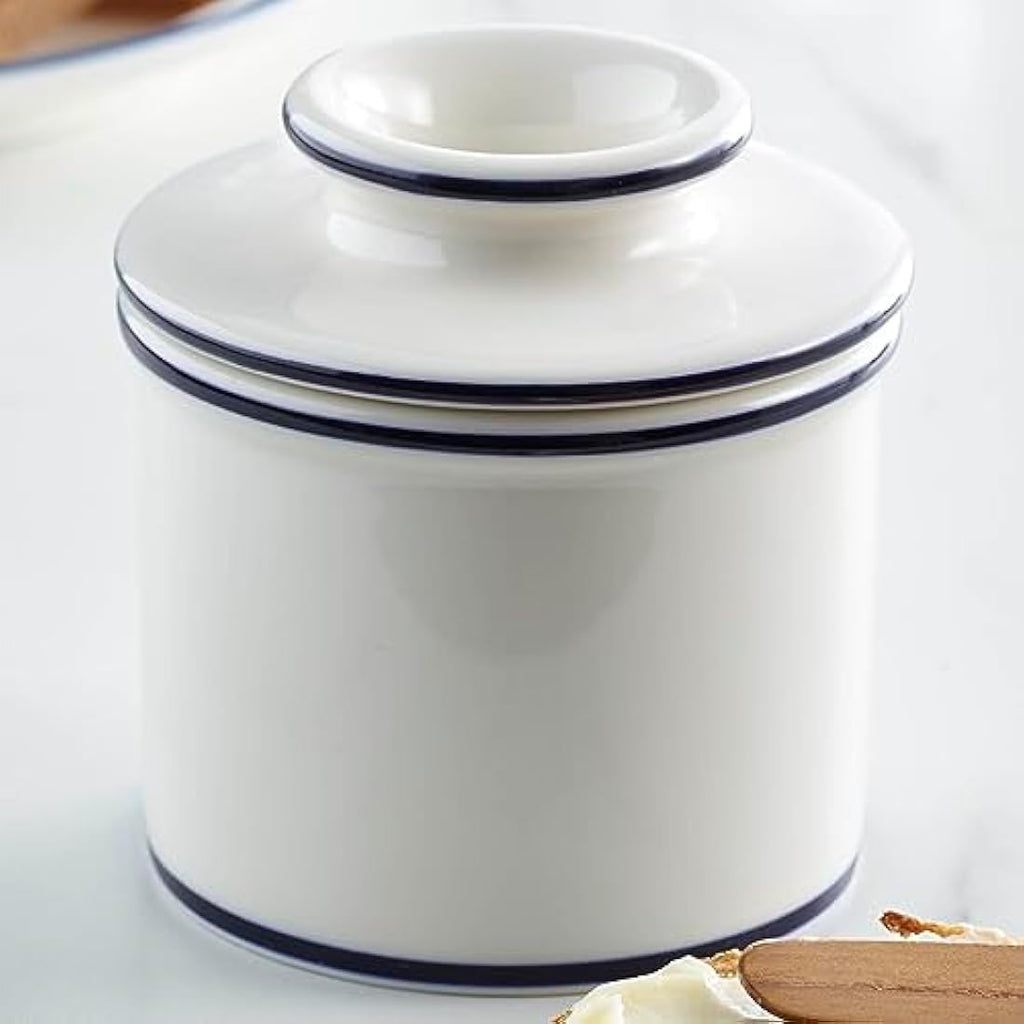 Butter Bell Crock by L Tremain – French Ceramic Butter Dish, Blue Trim