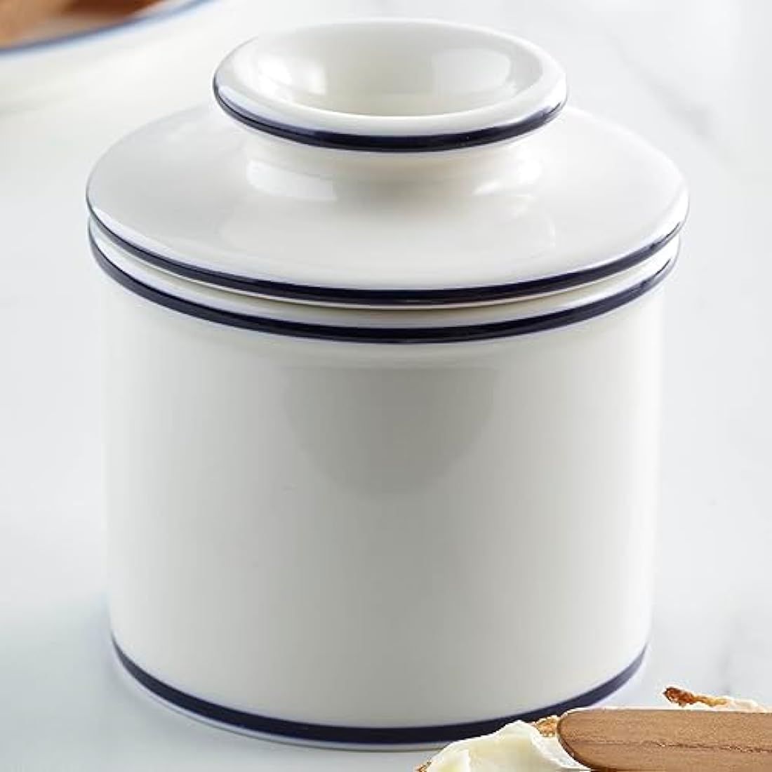 Butter Bell Crock by L Tremain – French Ceramic Butter Dish, Blue Trim