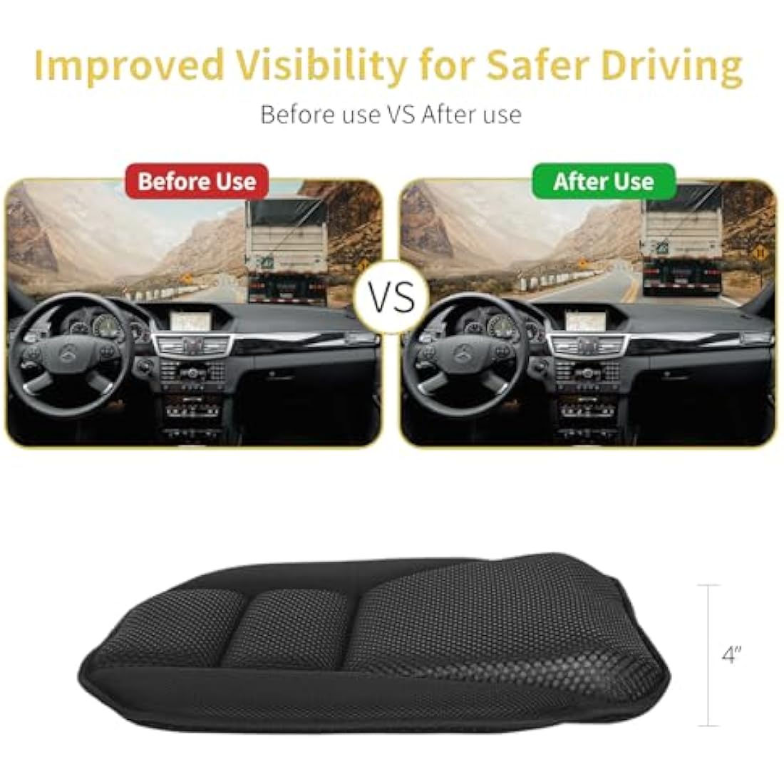 Memory Foam Wedge Car Seat Cushion for Driving – 4 Inch