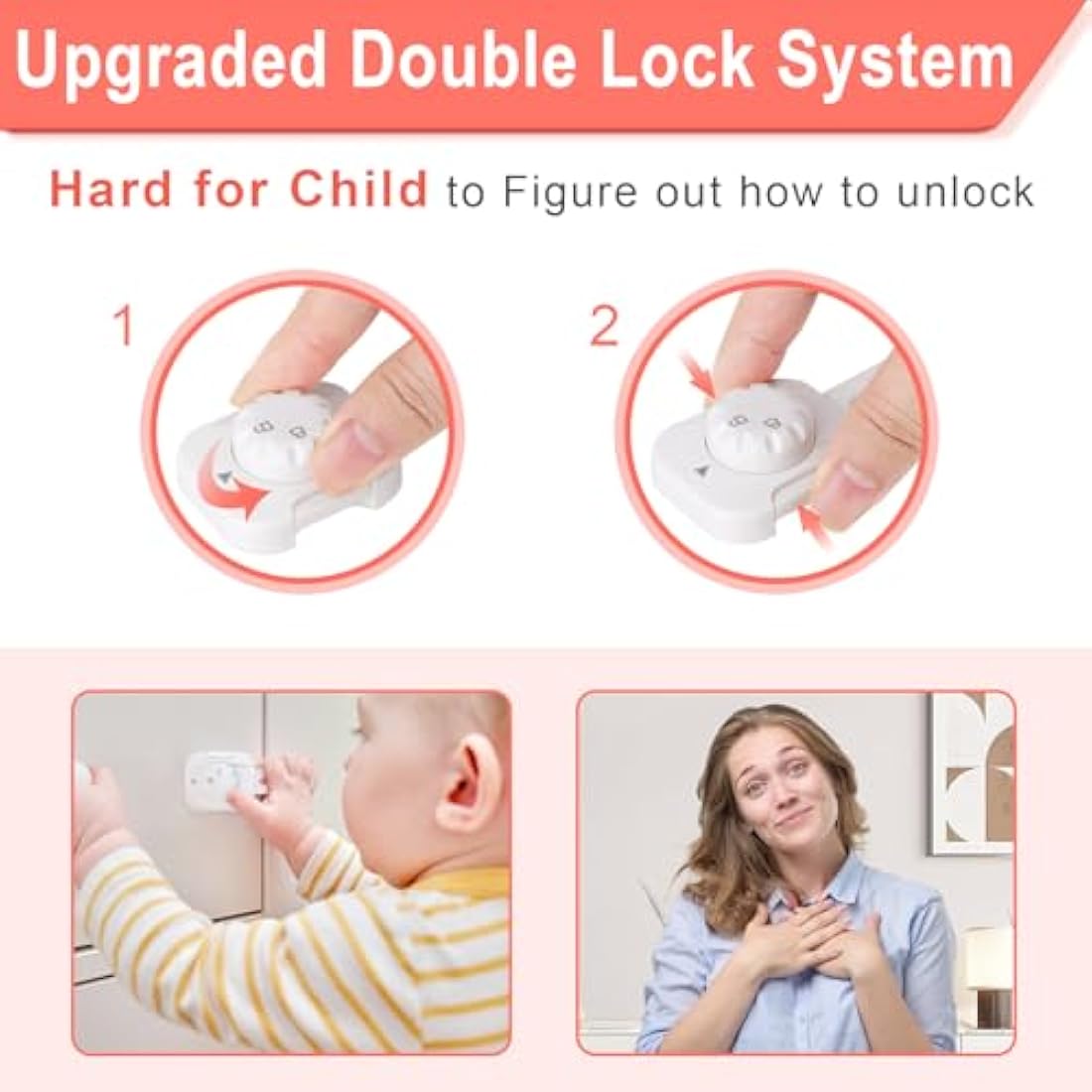 REDTRON Baby Safety Cupboard Locks – 6 Pack Adjustable Child Drawer Latches