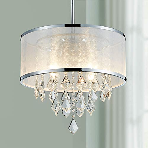 Bestier Modern Crystal Drum Chandelier – 4-Light Ceiling Pendant, 40cm