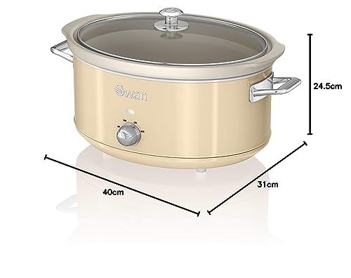 Swan Retro Slow Cooker | 6.5L Ceramic Pot with Keep Warm – Cream