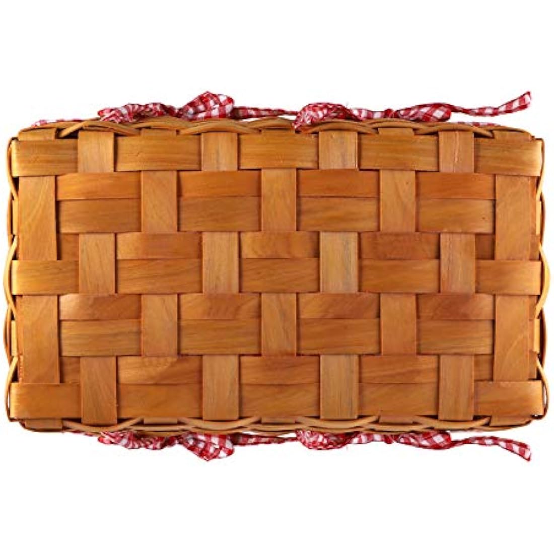 Bekith Woven Picnic Basket with Double Handles and Pink Gingham Liner