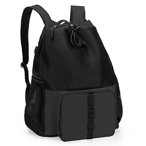 Fasrom Mesh Beach Backpack | Sandproof Bottom Gym & Swim Bag - Black