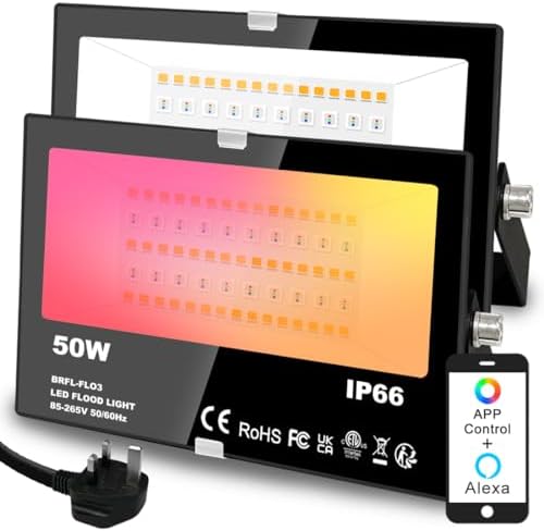 Mobri Smart LED Floodlight – 50W RGB & Warm White IP66 Waterproof, 2 Pack
