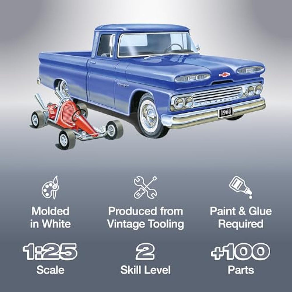 AMT 1960 Chevy Fleetside Pickup with Go Kart Model Kit - 1/25 Scale