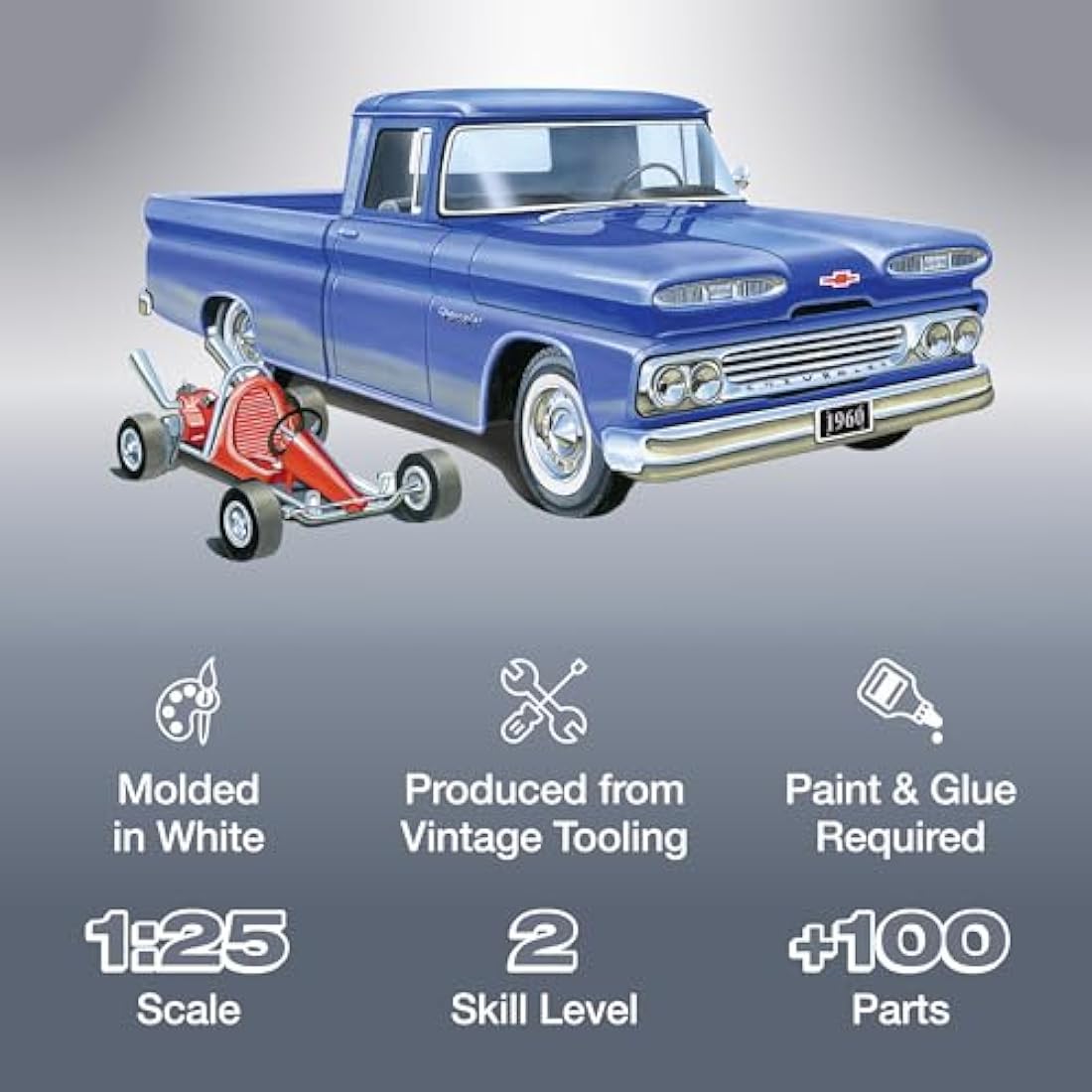AMT 1960 Chevy Fleetside Pickup with Go Kart Model Kit - 1/25 Scale