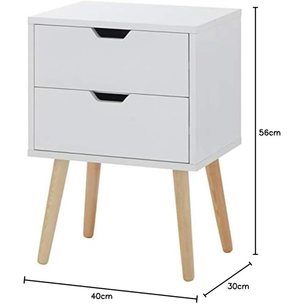 GFW Nyborg Scandi Bedside Table – 2 Drawer Modern Nightstand in White