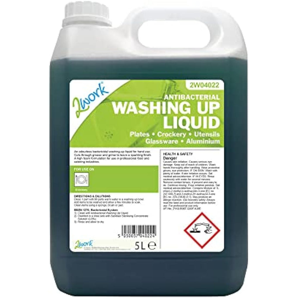 2Work Antibacterial Washing Up Liquid – 5 Litre Professional Detergent