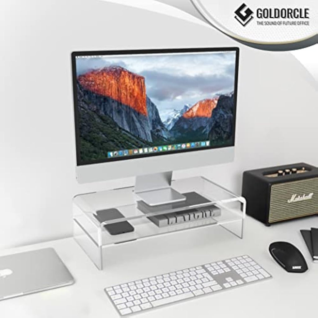 GOLDORCLE 2-Tier Acrylic Monitor Stand Riser | Clear Ergonomic Desk Shelf