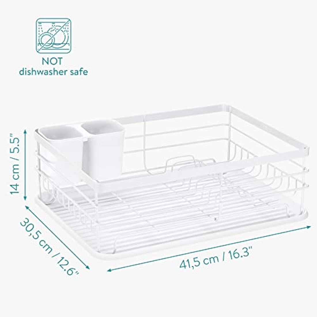 Navaris Dish Drying Rack – Retro Metal Drainer with Drip Tray, White