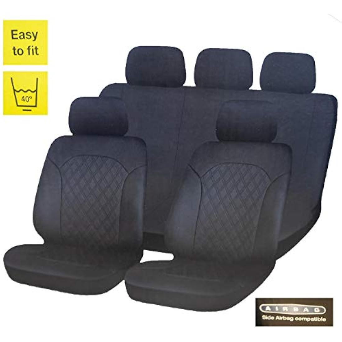 Leatherette Car Seat Covers – Quilted Black Airbag Compatible