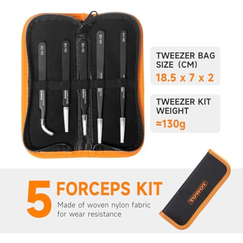 Jolof Store 5PCS Precision Tweezers – Anti-Static Stainless Steel Set