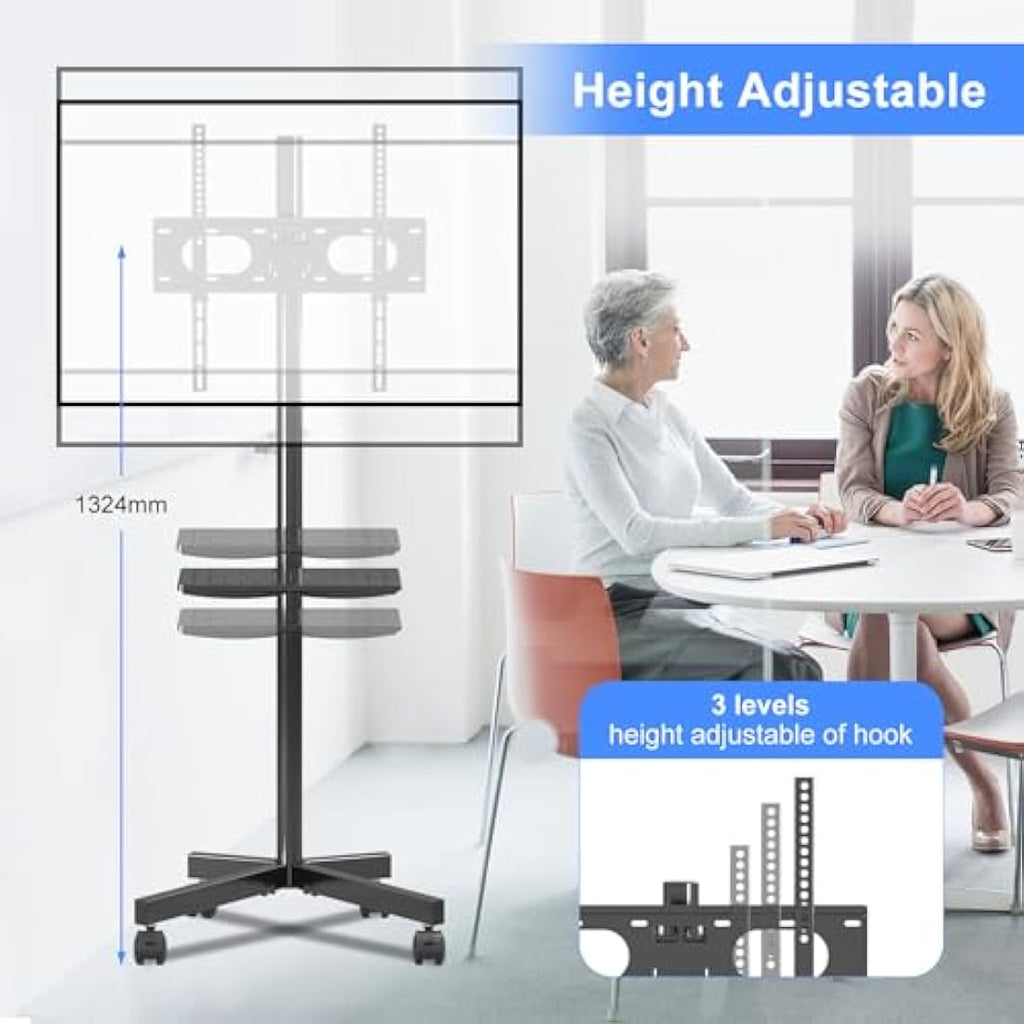 Suptek Mobile TV Stand on Wheels – Tall Rolling Cart for 21-60 inch TVs