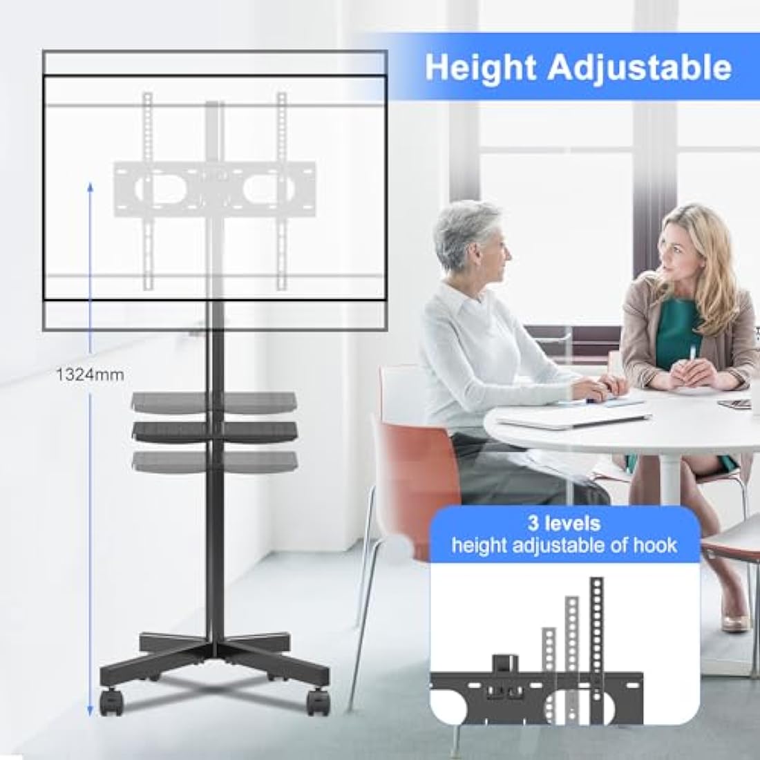 Suptek Mobile TV Stand on Wheels – Tall Rolling Cart for 21-60 inch TVs