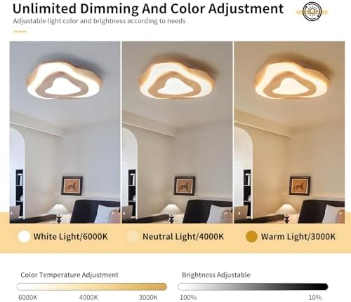 YYUTLUO Wooden Cloud LED Ceiling Light | Dimmable 35W Modern Nursery Lamp