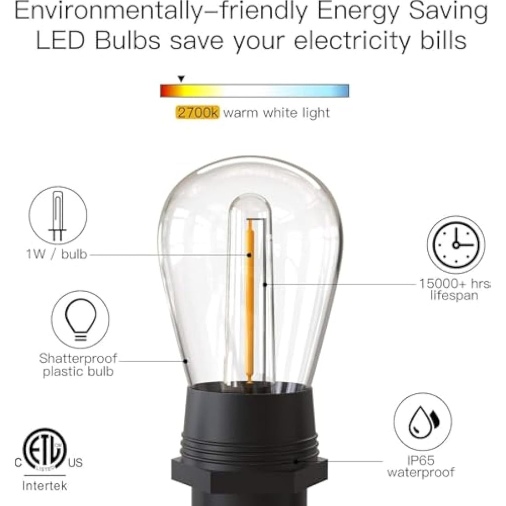 GlobaLink 101FT LED Outdoor String Lights | IP65 Waterproof Festoon