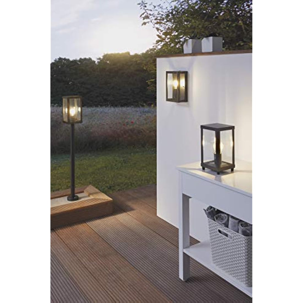 Eglo Alamonte 1 Outdoor Lamppost - Black Steel & Glass Garden Light