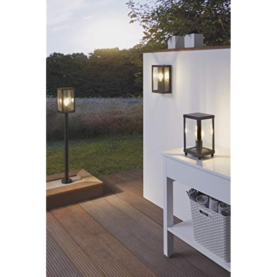 Eglo Alamonte 1 Outdoor Lamppost - Black Steel & Glass Garden Light