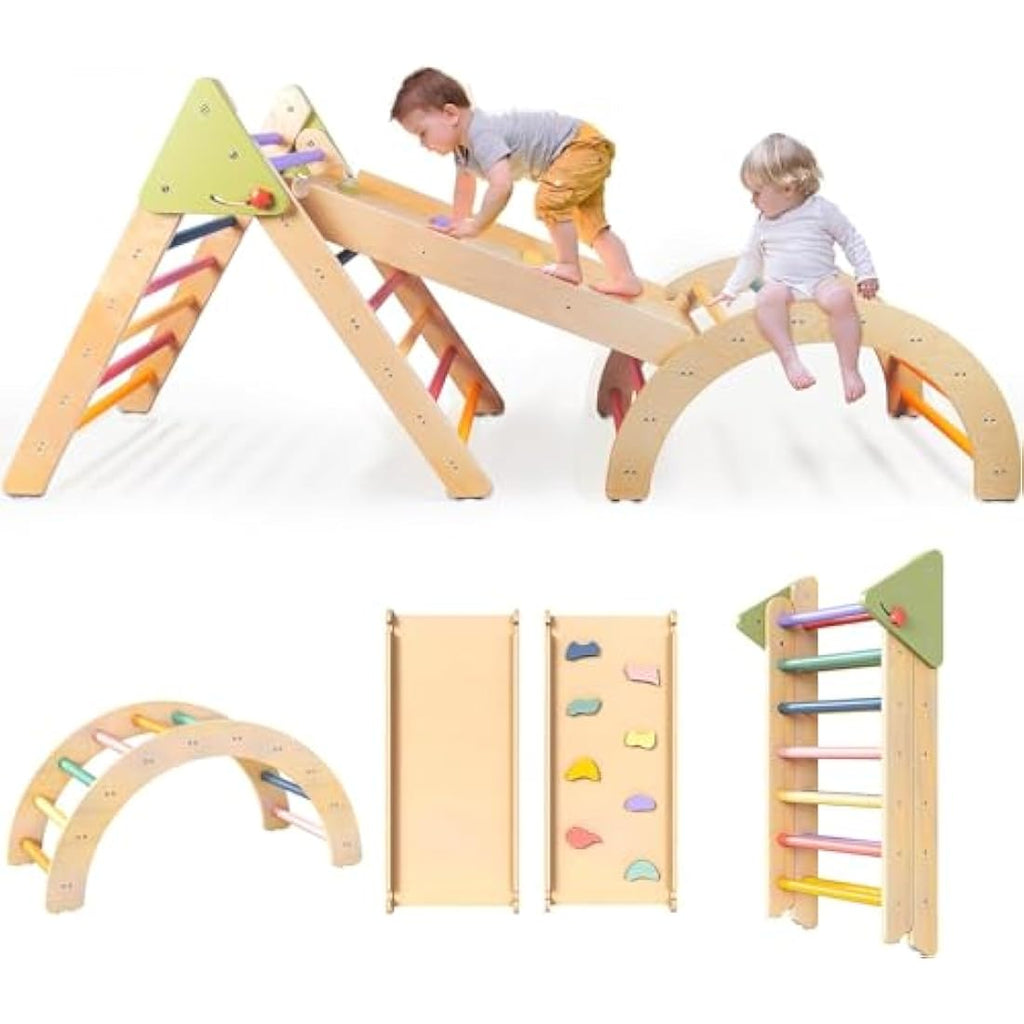3-in-1 Wooden Pikler Triangle Set - Montessori Climbing Gym
