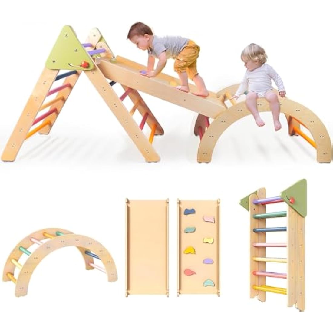 3-in-1 Wooden Pikler Triangle Set - Montessori Climbing Gym