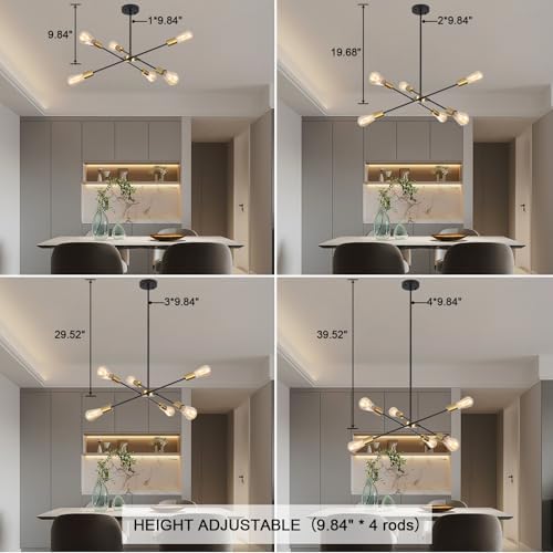 QAREHL 6-Arm Sputnik Chandelier – Modern Black and Gold Ceiling Light