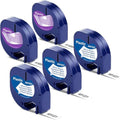 Wonfoucs 5-Pack Label Tape for Dymo LetraTag | 12mm x 4m Black on Clear/White