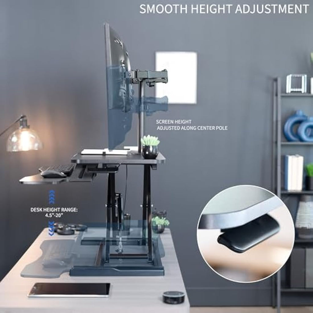 VIVO 91cm Standing Desk Converter | Dual Monitor Mount Riser - Black