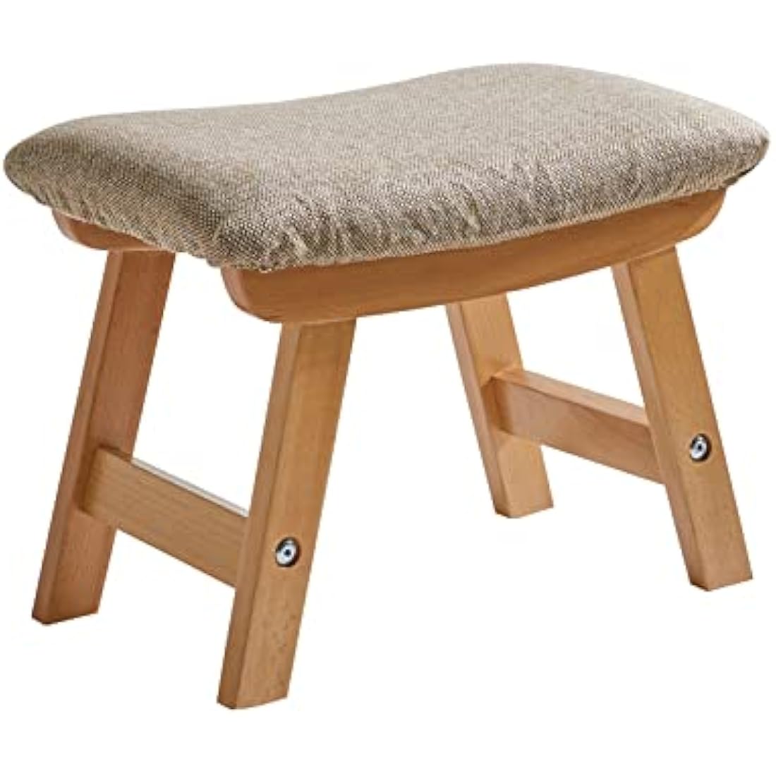 Jolof Store Wooden Footstool – Padded Beech Wood Ottoman with Beige Cover