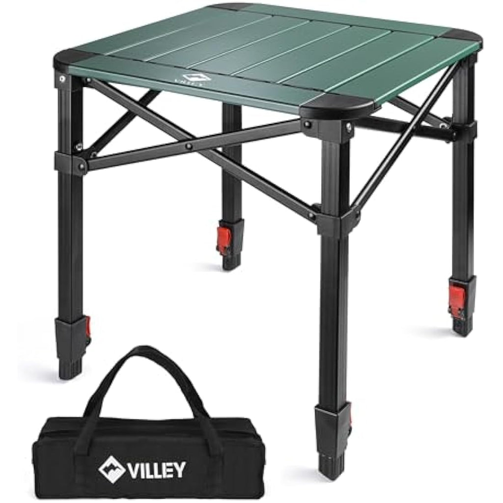 VILLEY Folding Camping Table | Adjustable Height Aluminum Roll Up Table