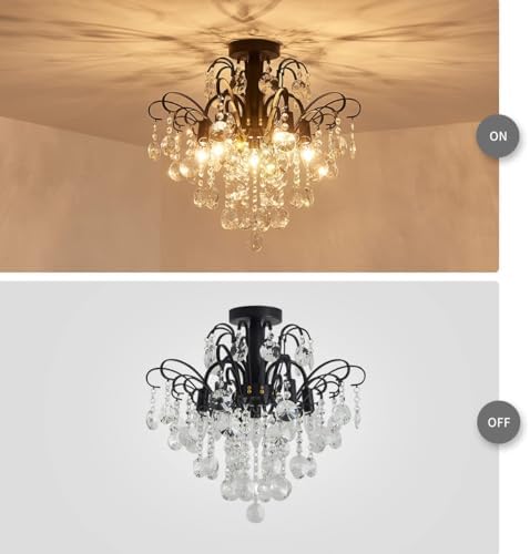 Modern Crystal Chandelier – 5-Light Black Pendant Ceiling Light