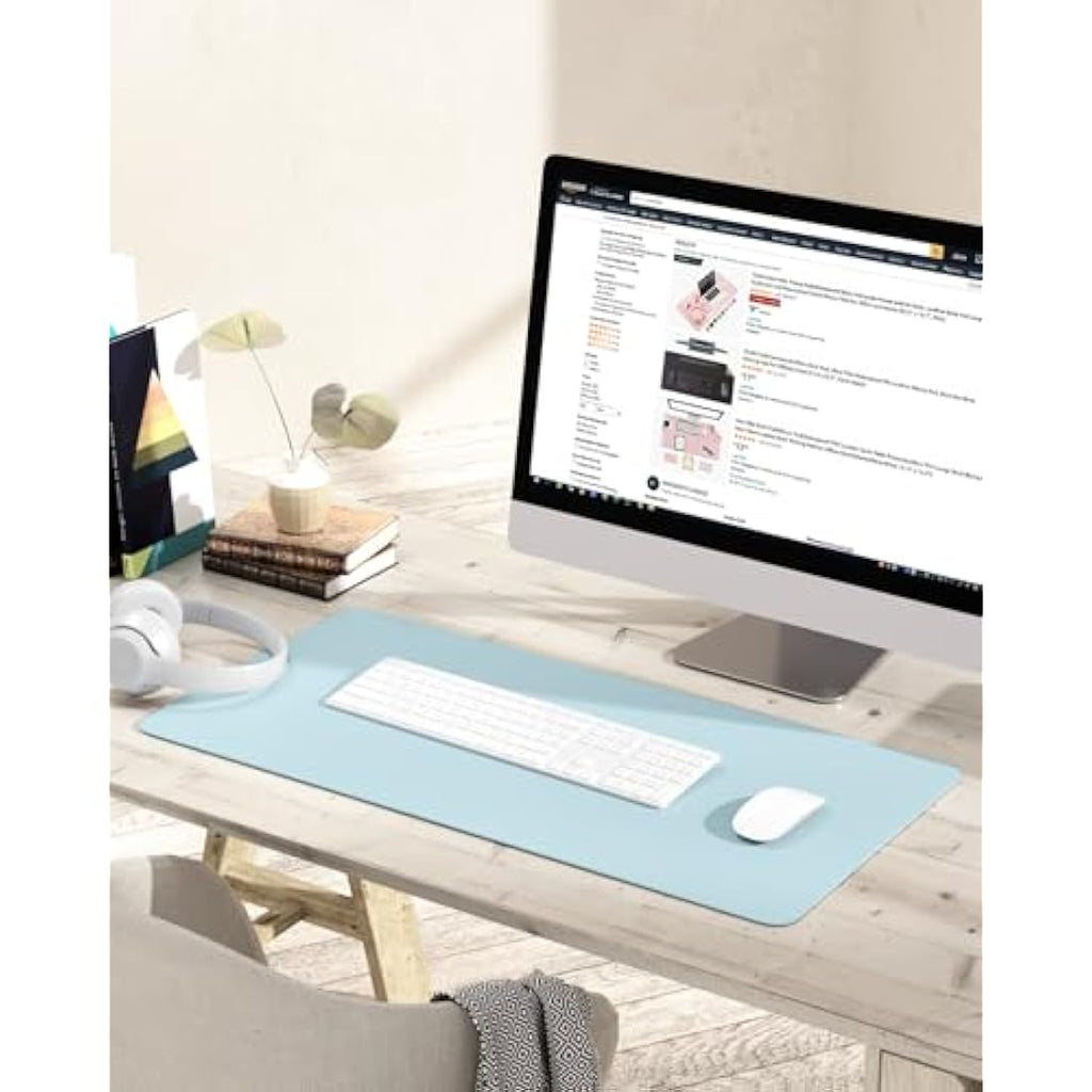 Leather Desk Pad – Waterproof Non-Slip Office Mat, Light Blue