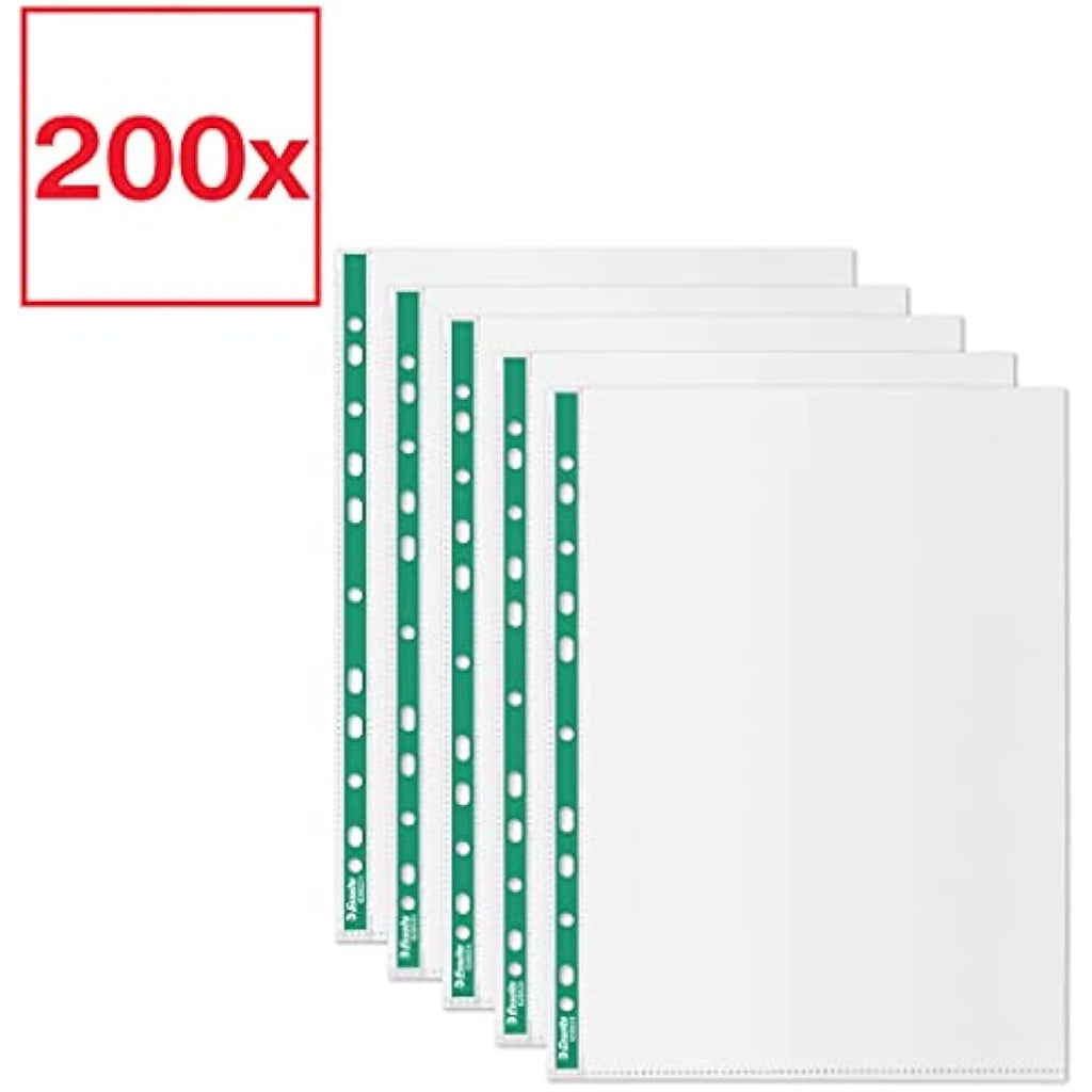 Esselte A4 Punched Pockets – 34 Micron Embossed Poly Pockets (Pack of 200)