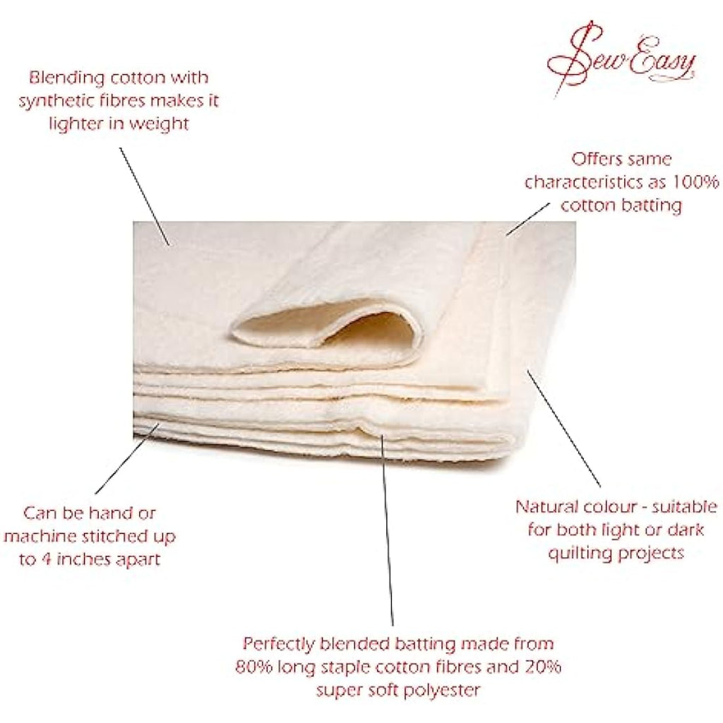 Sew Easy Cotton Polyester Quilting Batting - Queen Size Wadding 90x108"