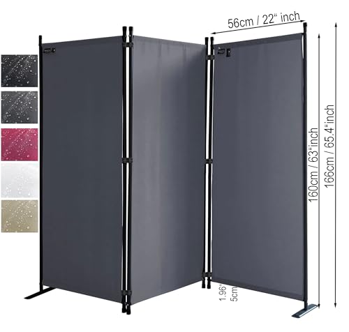 QUICK STAR 3-Part Room Divider | 170x165cm Privacy Screen - Ruby Red