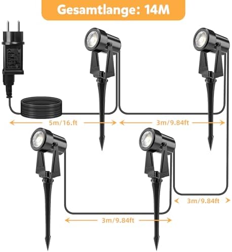Totofac 12V LED Garden Spike Lights – 4-Pack IP65 Waterproof Spotlights