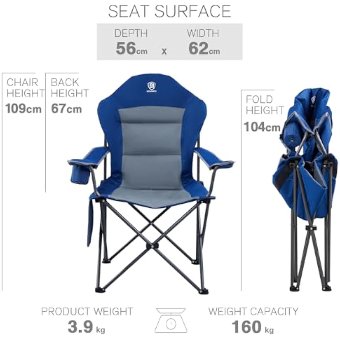 Ever Advanced Heavy Duty Folding Camping Chair | 160kg Oversized Seat