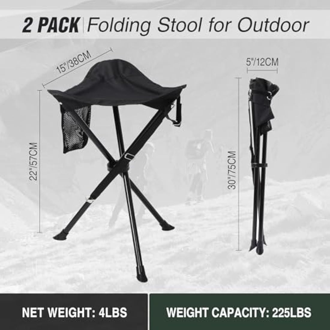 REDCAMP 2 Pack Tall Tripod Stool – 22.4" Folding Portable Camping Chairs
