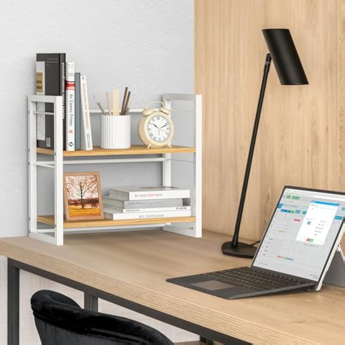 Wood Desktop Bookshelf – 2-Tier Office Desk Shelf Organizer