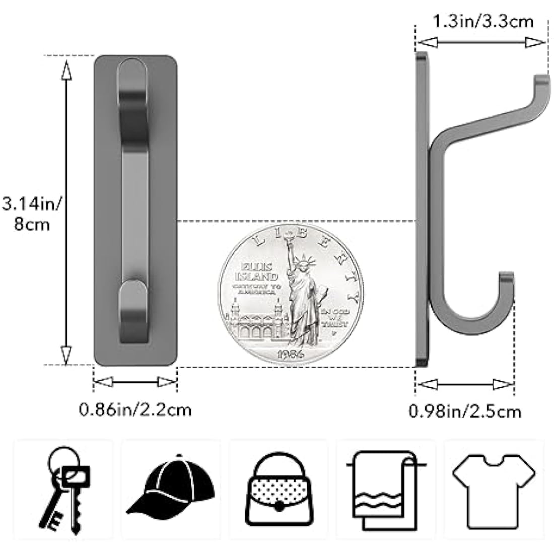Jolof Store Adhesive Wall Hooks – Heavy Duty Stainless Steel, 4 Pack