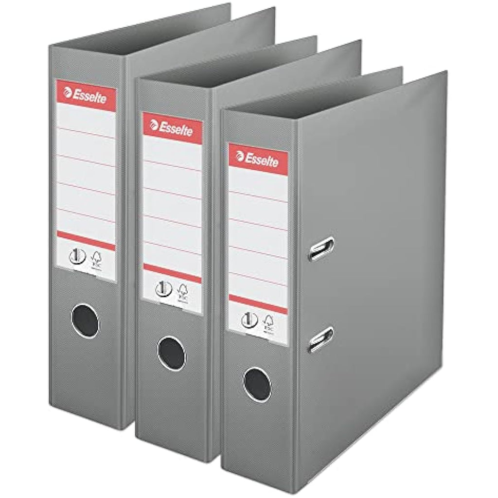 Esselte VIVIDA A4 Lever Arch File | 75mm Spine | Grey Plastic | 3 Pack