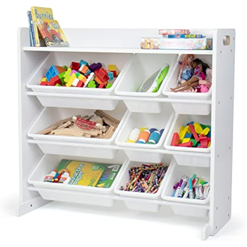 Humble Crew Wooden Toy Storage Organiser | 9 Bins & Shelf – White